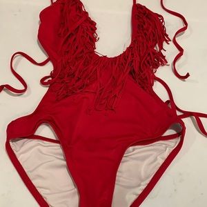 Red fringe one piece